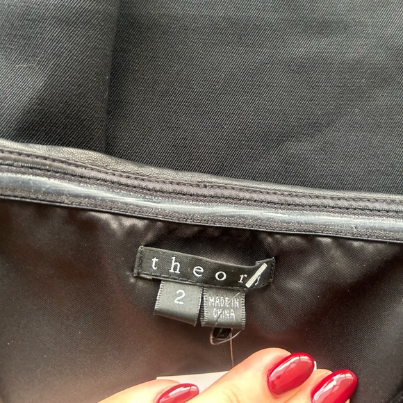$415 Theory Amandine Chateau Strapless Lamb Leather & Wool Twill Mini Dress 2 ❤️ - Picture 4 of 10